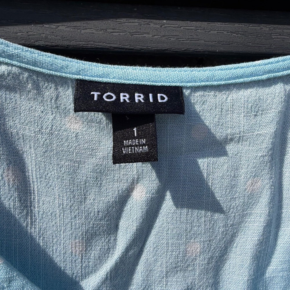 Torrid Light Blue Polka Dot Babydoll Mini Dress V-Neck Tiered Long Sleeve‎ 1 1X - Picture 2 of 6